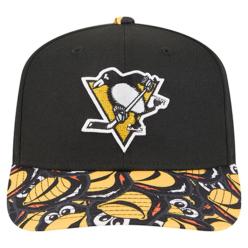 Casquette ajustable 9SEVENTY noire New Era pour homme avec visière mascotte des Penguins de Pittsburgh
