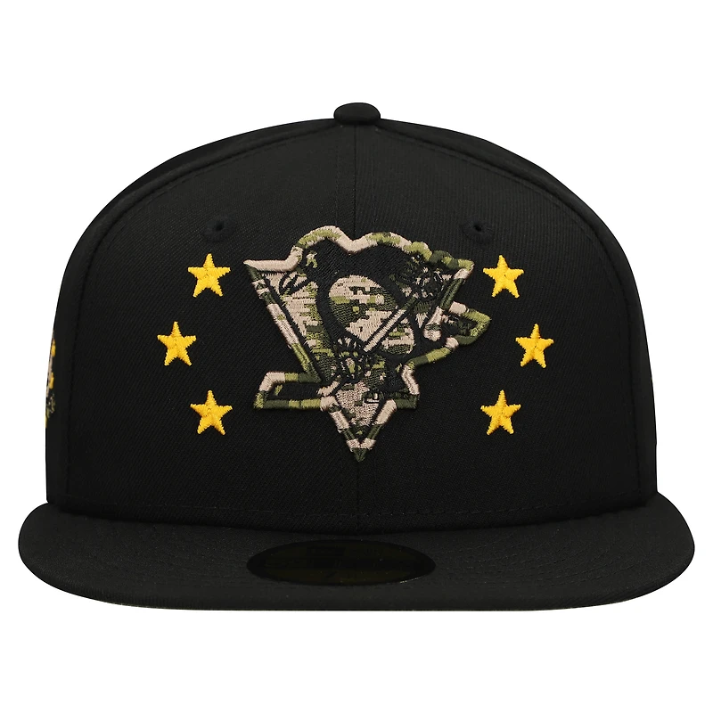 Men's New Era  Black Pittsburgh Penguins Military Appreciation Digital Camo Stars 59FIFTY Fitted Hat