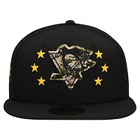 Casquette ajustée 59FIFTY pour homme New Era noire des Penguins de Pittsburgh, motif camouflage numérique, étoiles