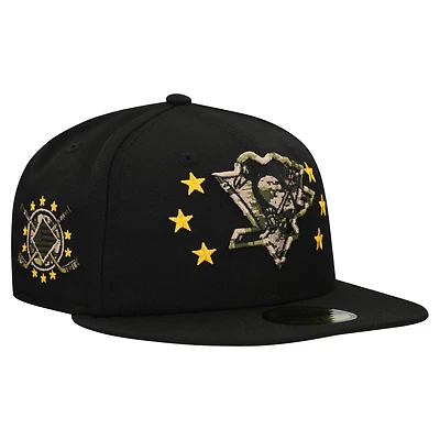 Men's New Era Black Pittsburgh Penguins Military Appreciation Digital Camo Stars 59FIFTY Fitted Hat