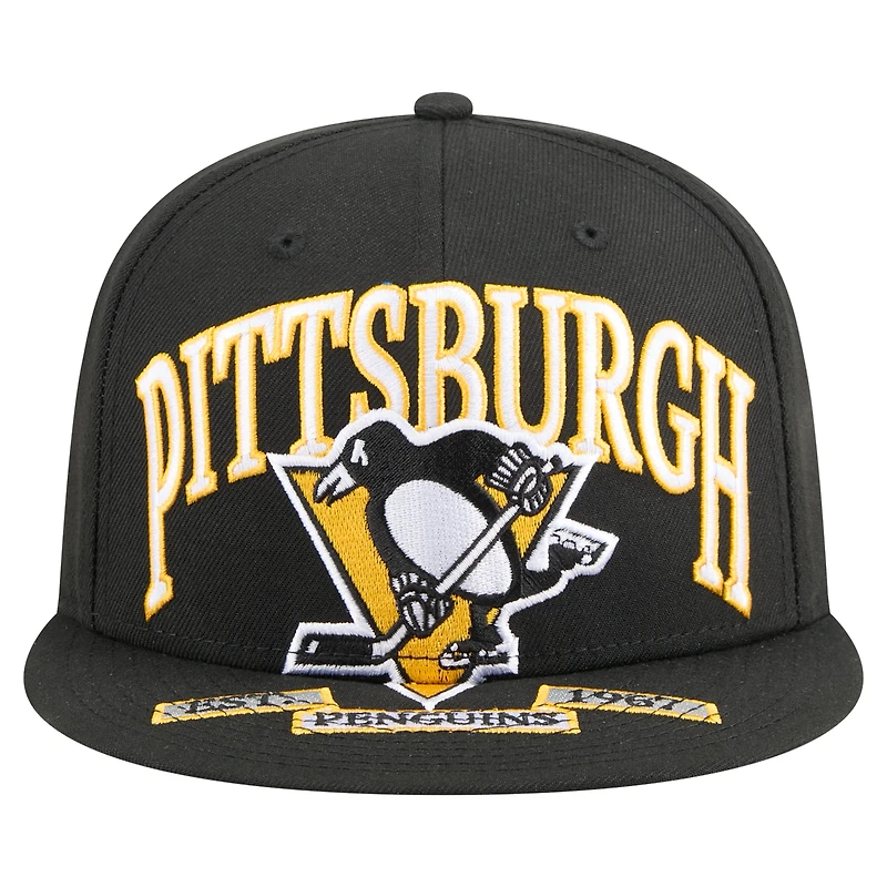 Casquette ajustée surdimensionnée 59Fifty noire des Penguins de Pittsburgh pour homme New Era