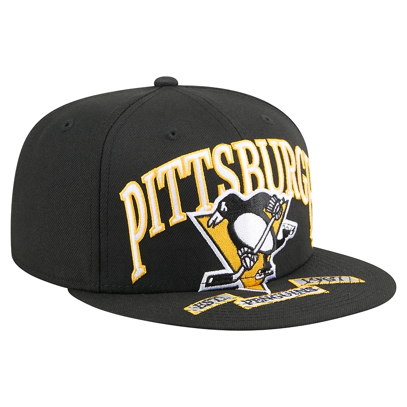 Casquette ajustée surdimensionnée 59Fifty noire des Penguins de Pittsburgh pour homme New Era