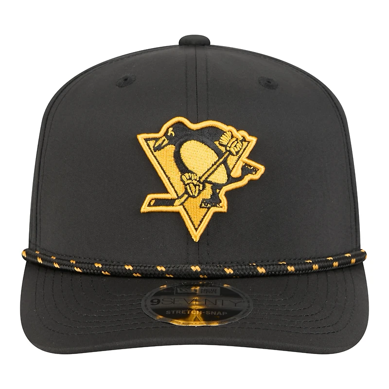 Men's New Era  Black Pittsburgh Penguins Sport Vented 9SEVENTY Rope Adjustable Hat
