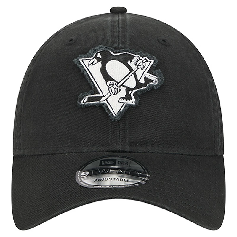 Casquette ajustable 9TWENTY noire New Era pour homme avec appliqué en tissu des Penguins de Pittsburgh