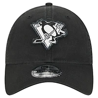Casquette ajustable 9TWENTY noire New Era pour homme avec appliqué en tissu des Penguins de Pittsburgh