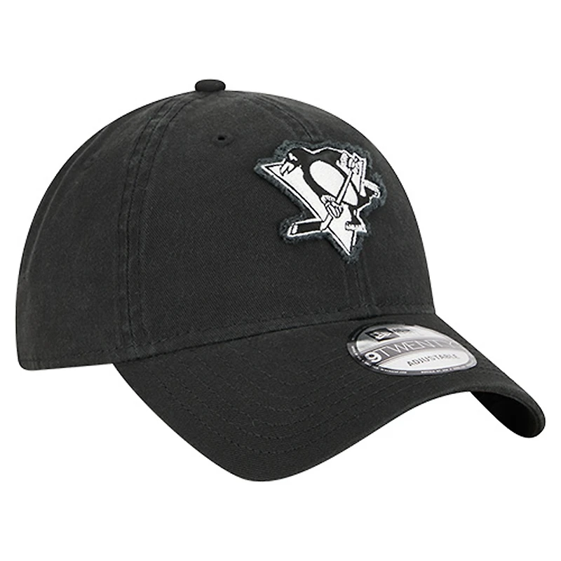 Men's New Era Black Pittsburgh Penguins Stamp Fabric Applique 9TWENTY Adjustable Hat