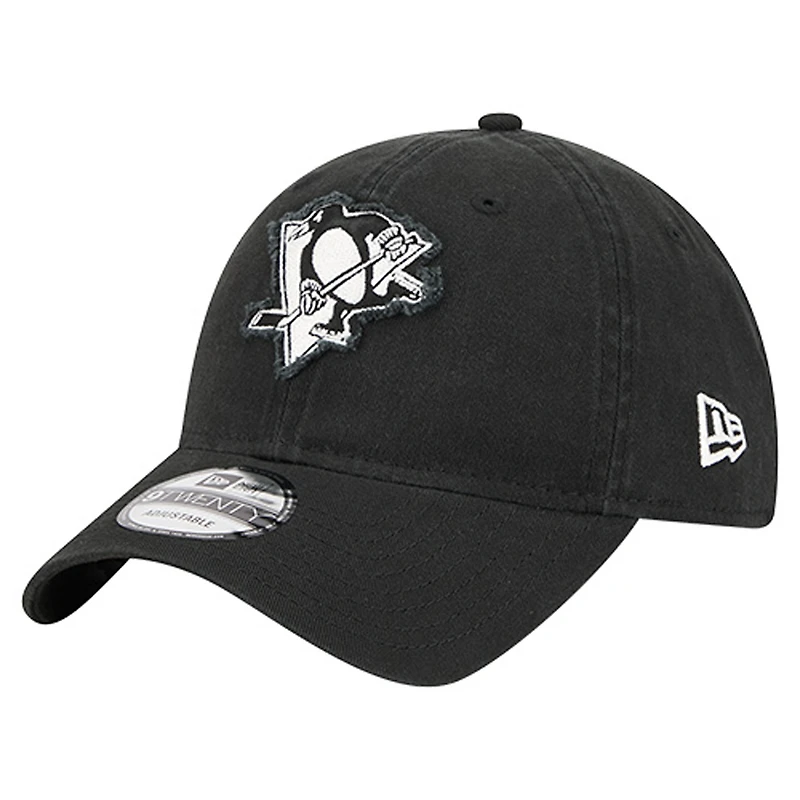 Casquette ajustable 9TWENTY noire New Era pour homme avec appliqué en tissu des Penguins de Pittsburgh
