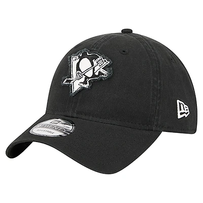 Casquette ajustable 9TWENTY noire New Era pour homme avec appliqué en tissu des Penguins de Pittsburgh
