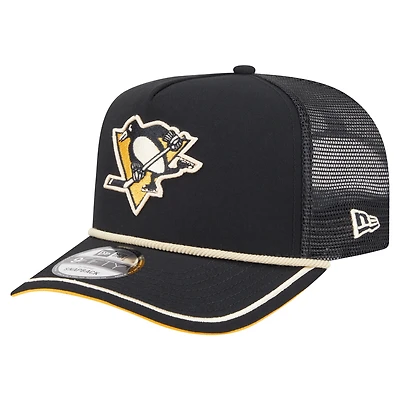 Men's New Era  Black Pittsburgh Penguins Vintage Team Rope A-Frame 9FIFTY Snapback Hat