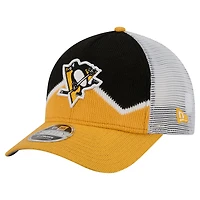 Men's New Era  Gold/Black Pittsburgh Penguins Hockey Sock 9FORTY A-Frame M-Crown Adjustable Trucker Hat