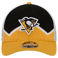 Men's New Era  Gold/Black Pittsburgh Penguins Hockey Sock 9FORTY A-Frame M-Crown Adjustable Trucker Hat