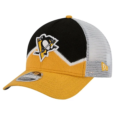 Men's New Era  Gold/Black Pittsburgh Penguins Hockey Sock 9FORTY A-Frame M-Crown Adjustable Trucker Hat