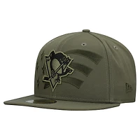 Casquette ajustée 59FIFTY pour homme New Era, motif drapeau militaire des Penguins de Pittsburgh, olive