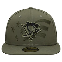 Casquette ajustée 59FIFTY pour homme New Era, motif drapeau militaire des Penguins de Pittsburgh, olive