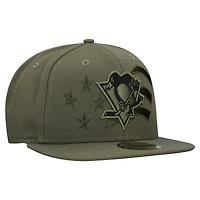 Casquette ajustée 59FIFTY pour homme New Era, motif drapeau militaire des Penguins de Pittsburgh, olive