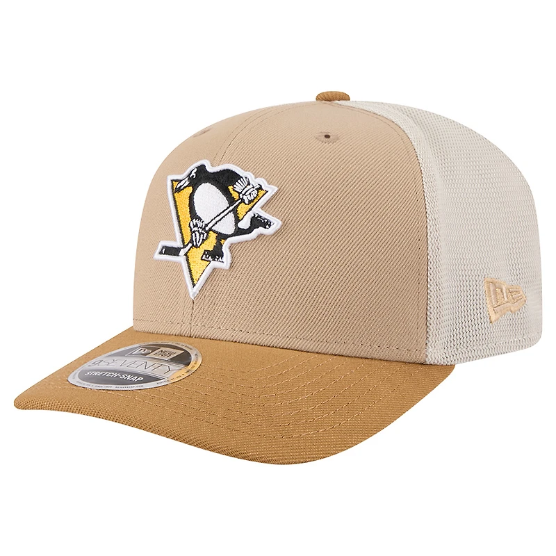 Men's New Era Tan/Light Brown Pittsburgh Penguins Two-Tone Trucker 9SEVENTY Stretch Snap Adjustable Hat