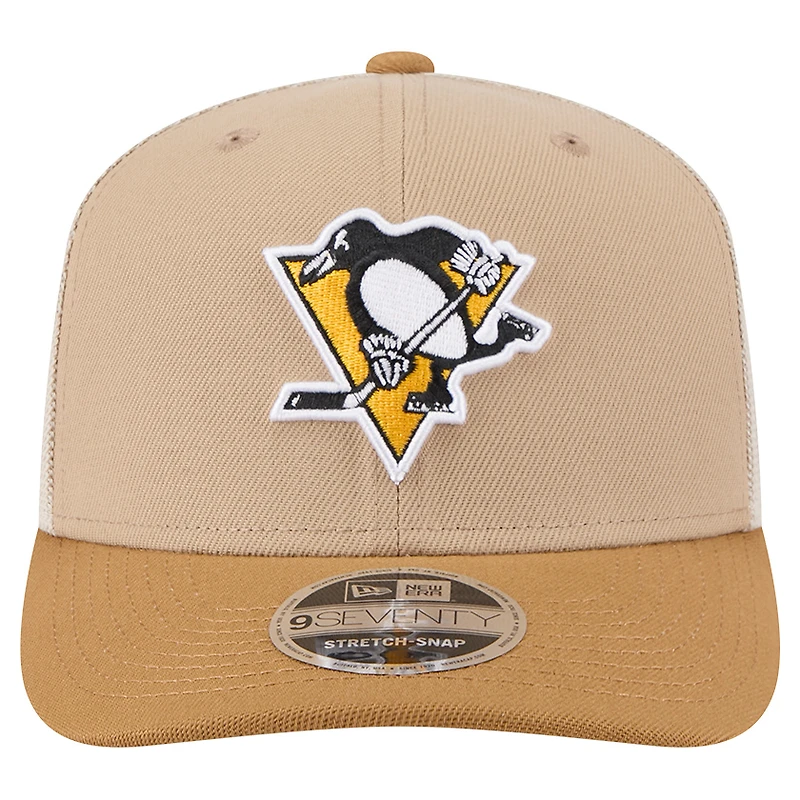 Men's New Era Tan/Light Brown Pittsburgh Penguins Two-Tone Trucker 9SEVENTY Stretch Snap Adjustable Hat