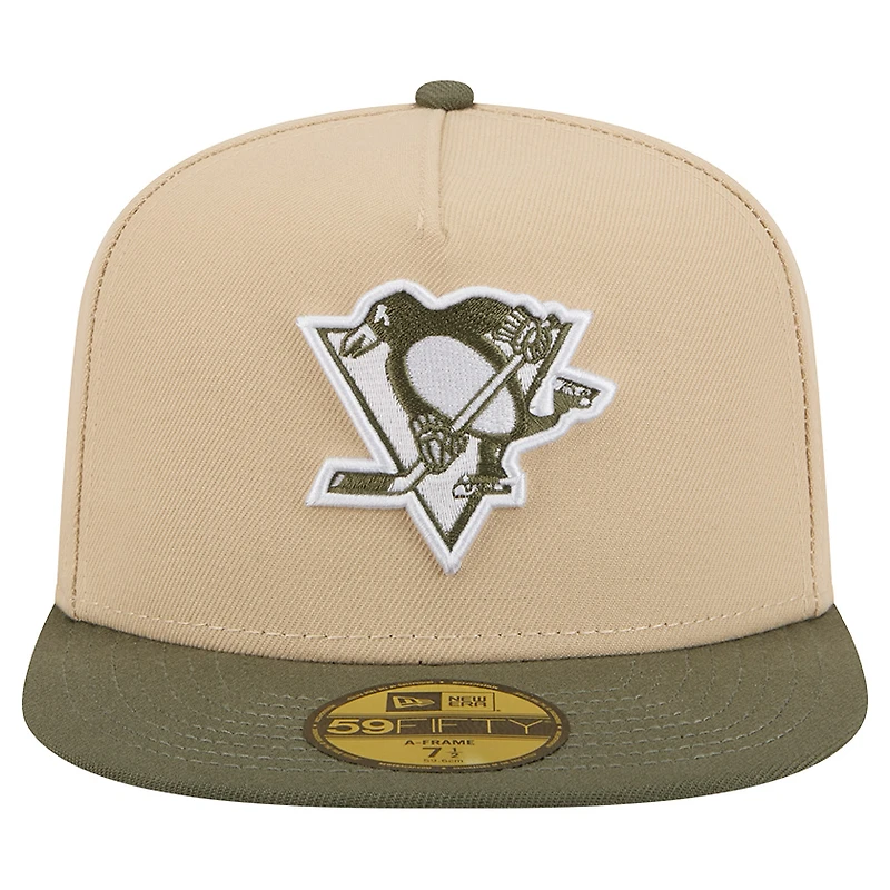 Men's New Era Tan/Olive Pittsburgh Penguins Color Pack Two-Tone 59FIFTY A-Frame Fitted Hat
