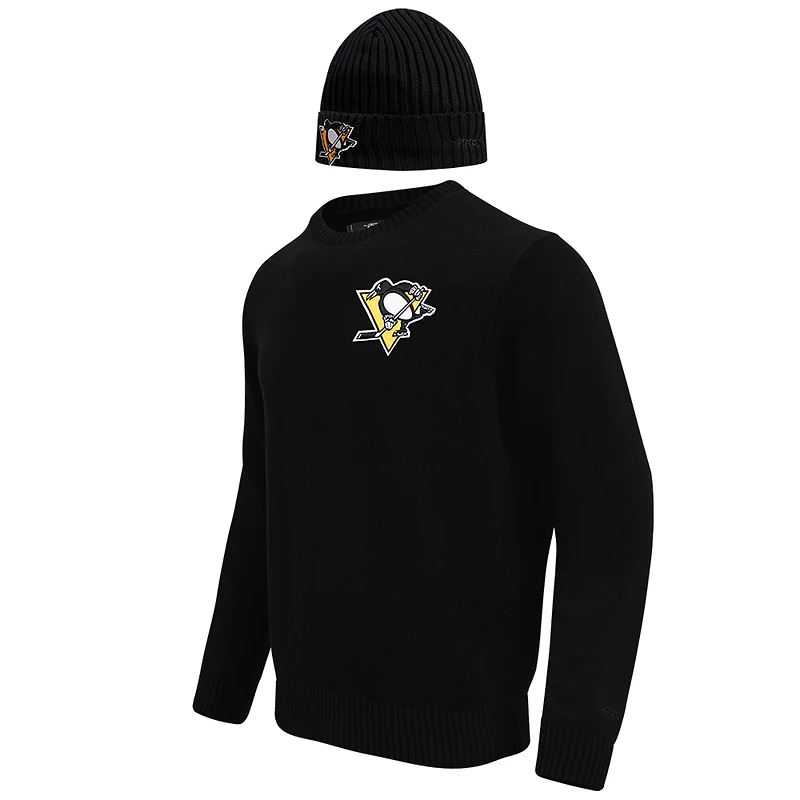 Men's Pro Standard Black Pittsburgh Penguins Pullover Sweater & Cuffed Knit Hat Box Gift Set