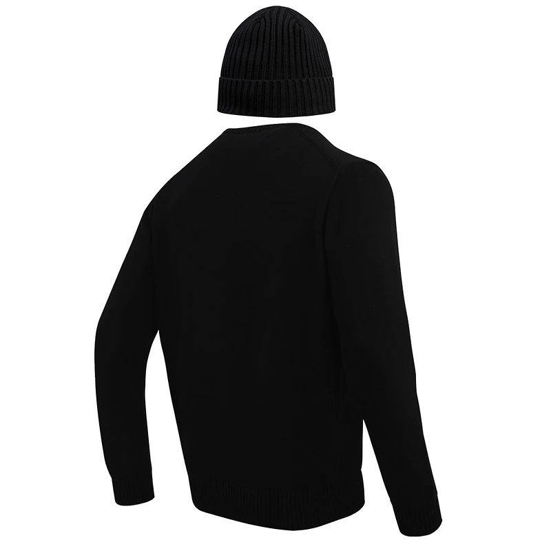 Coffret cadeau pull-over et chapeau en tricot à revers Pro Standard pour hommes des Penguins de Pittsburgh noirs