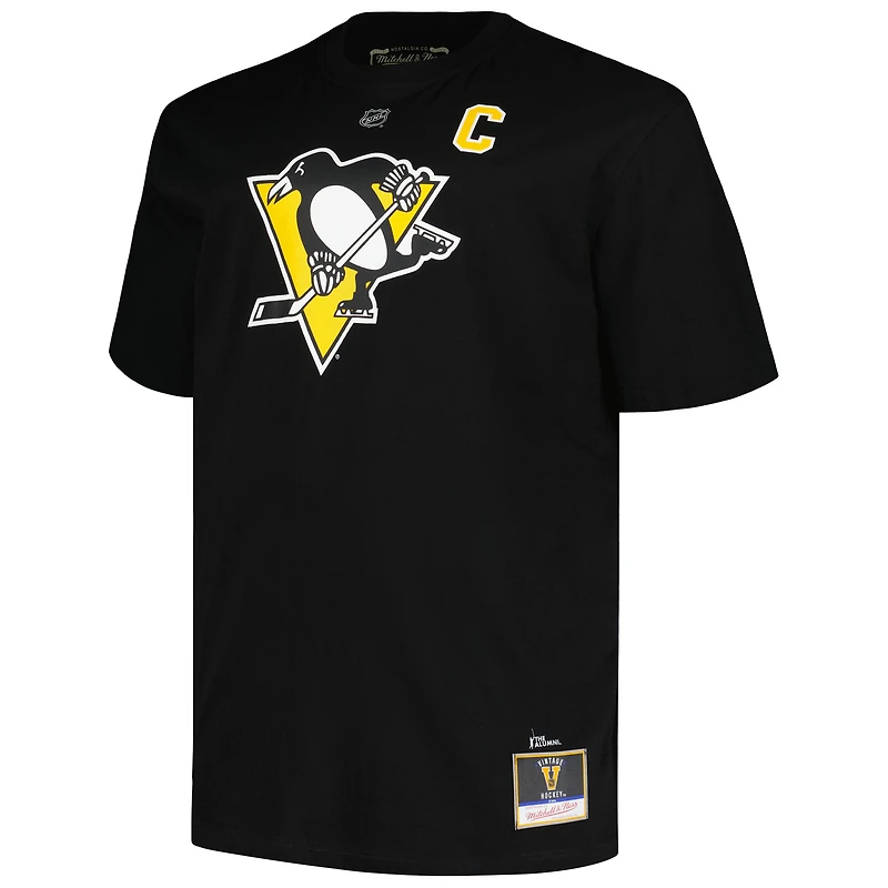 Profil Homme Mario Lemieux Noir Pittsburgh Penguins Big & Tall Captain Patch Nom et Numéro T-shirt