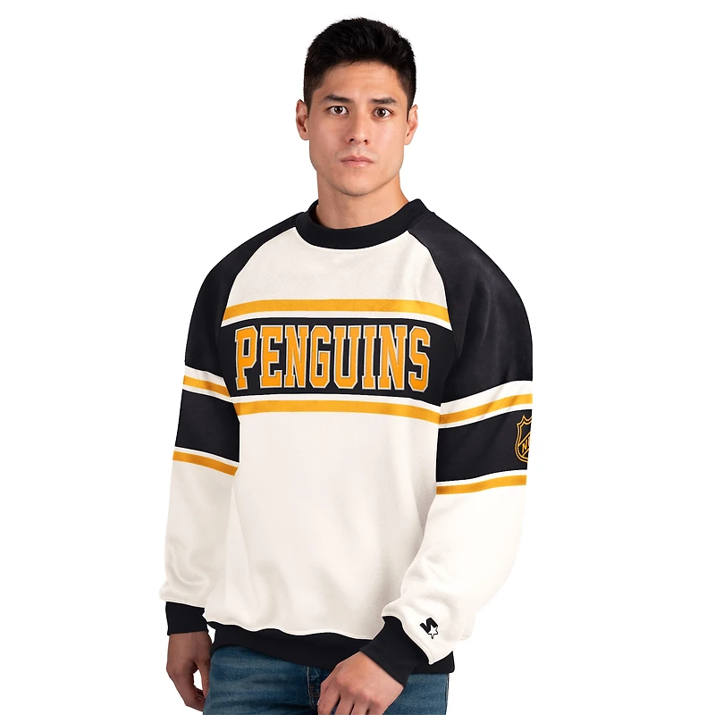 Men's Starter White Pittsburgh Penguins Defense Fleece Crewneck Sweatshirt