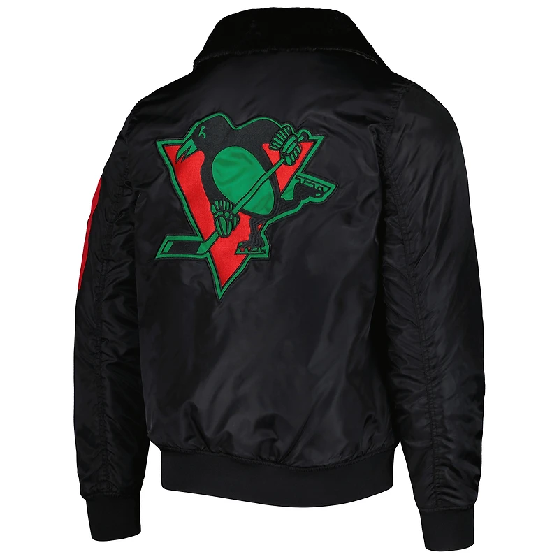 Veste universitaire entièrement zippée Starter x Ty Mopkins pour hommes, Pittsburgh Penguins, Black History Month, noire