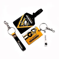 Pingouins de Pittsburgh - Coffret cadeau trois pièces en cuir avec étiquette personnalisée
