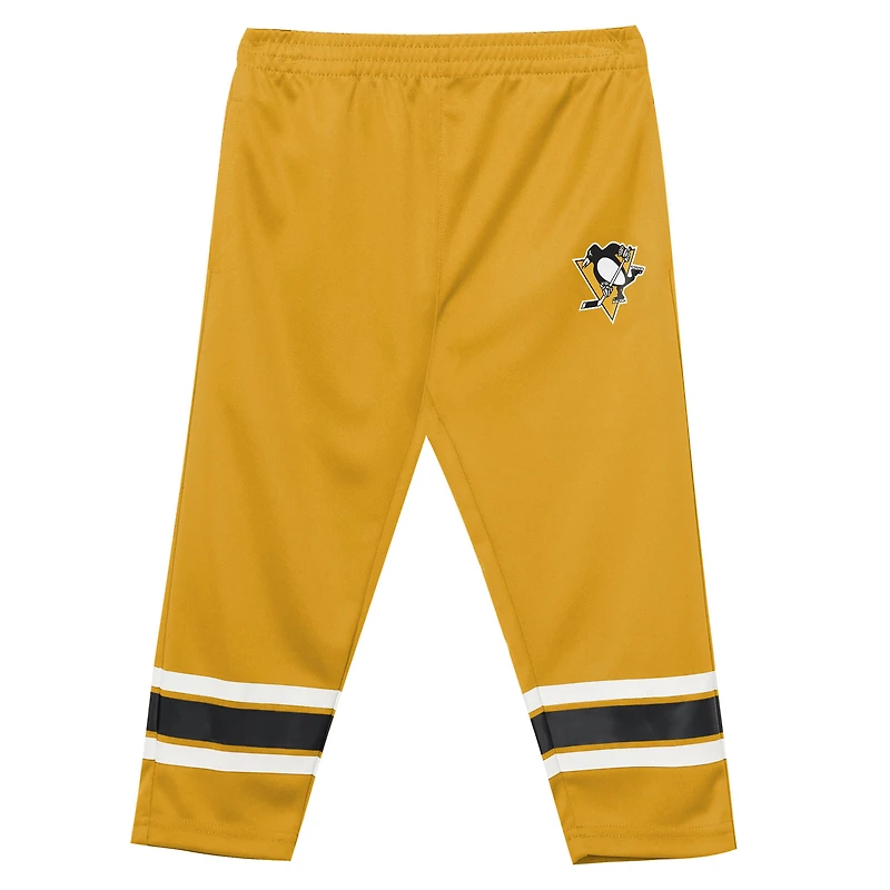 Preschool Outerstuff Black/Gold Pittsburgh Penguins Denting the Net Long Sleeve T-Shirt and Pants Set