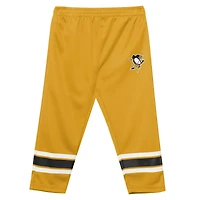 Preschool Outerstuff Black/Gold Pittsburgh Penguins Denting the Net Long Sleeve T-Shirt and Pants Set