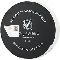 Rondelle de but utilisée par Ryan Shea des Penguins de Pittsburgh le 28 février 2026 contre les Rangers de New York