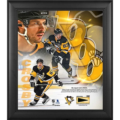 Sidney Crosby Pittsburgh Penguins Encadré 15" x 17" 10ème collage de points de tous les temps avec un morceau de rondelle utilisée dans le jeu - Édition limitée à 500