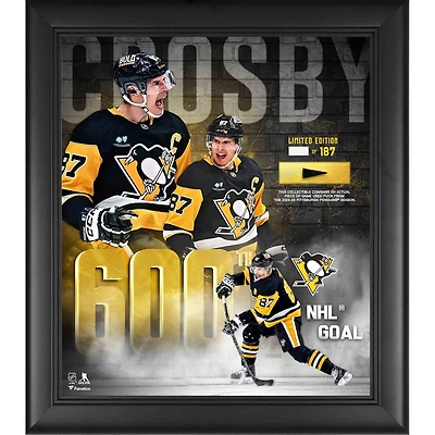 V106832 Pnguns Sidney Crosby Pittsburgh Penguins 600e but de la LNH encadré 15" x 17" avec un morceau de rondelle utilisée lors du match - Édition limitée à 187 87 Sidney Crosby UNS GU PUCK FR CORE COLLAGE 45621 COLPHO HMC5HK0321
