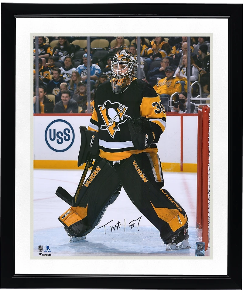 Tristan Jarry Pittsburgh Penguins Autographed 16" x 20" Black Jersey In Net Photograph