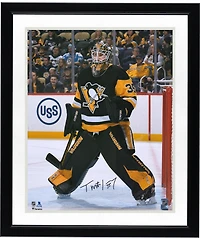 Tristan Jarry Pittsburgh Penguins Autographed 16" x 20" Black Jersey In Net Photograph