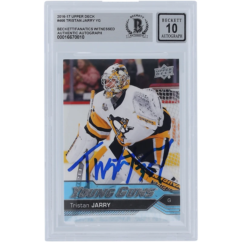 Tristan Jarry Pittsburgh Penguins dédicacé 2016-17 Upper Deck Series 2 Young Guns # 466 Beckett Fanatics témoin authentifié 10 Rookie Card