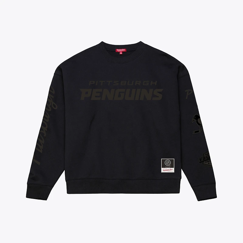 Unisex Mitchell & Ness Black Pittsburgh Penguins Phantom Fleece Crew Neck Sweatshirt