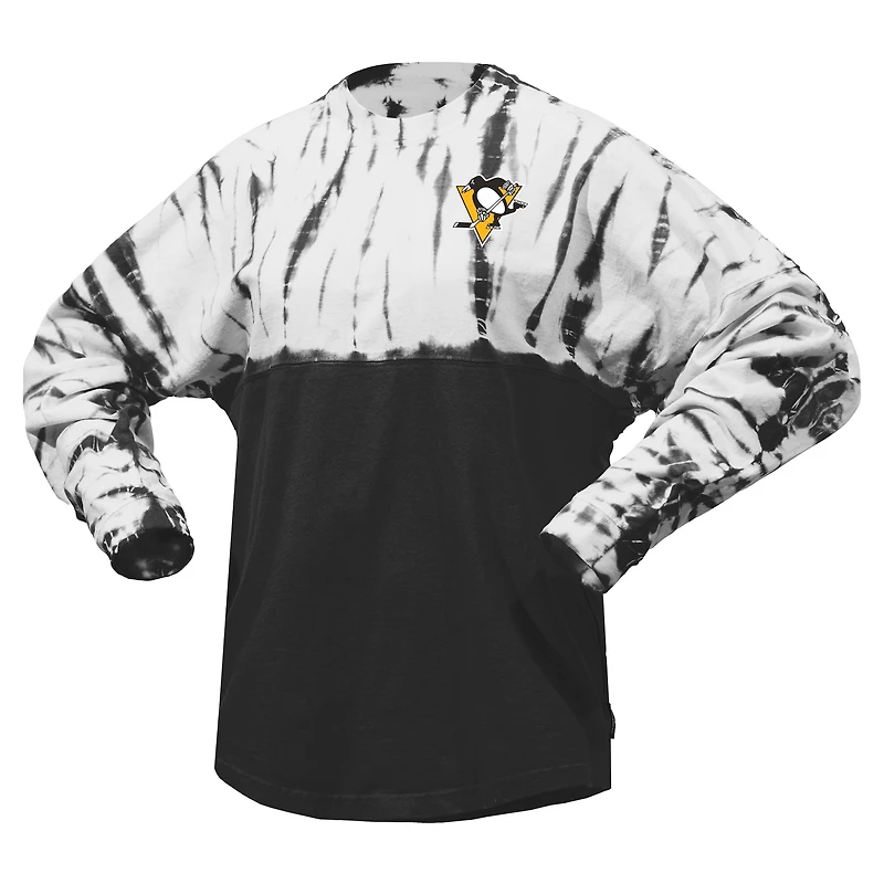T-shirt unisexe Spirit Jersey noir Pittsburgh Penguins Crystal Half Dye à manches longues