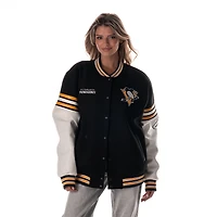 Unisex The Wild Collective  Black Pittsburgh Penguins Drop Shoulder Full-Snap Varsity Jacket