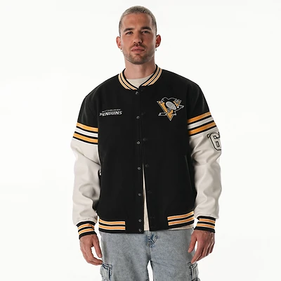 Veste universitaire unisexe The Wild Collective noire Pittsburgh Penguins à épaules tombantes et boutons-pression