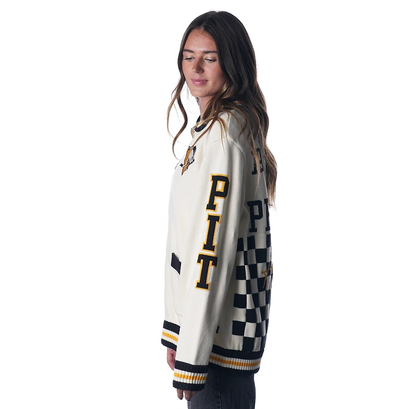 Pull unisexe à fermeture éclair intégrale en jacquard crème des Penguins de Pittsburgh The Wild Collective