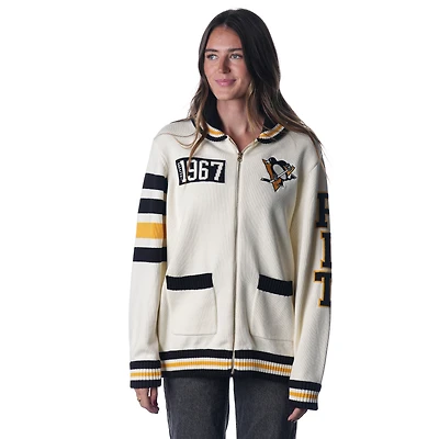 Pull unisexe à fermeture éclair intégrale en jacquard crème des Penguins de Pittsburgh The Wild Collective