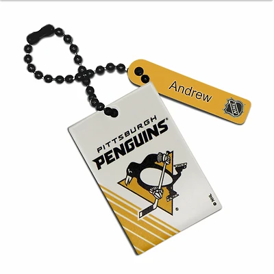 Étiquette de sac rectangulaire en cuir personnalisée avec logo des pingouins de Pittsburgh blancs