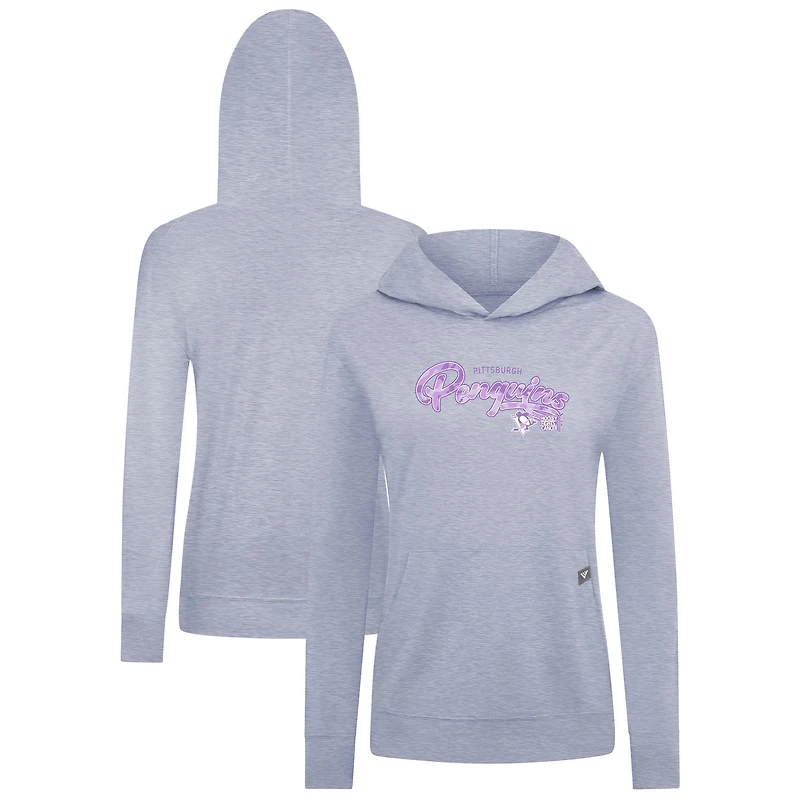 Women's Levelwear Heather Gray Pittsburgh Penguins Hockey Fights Cancer Relay Pullover Hoodie