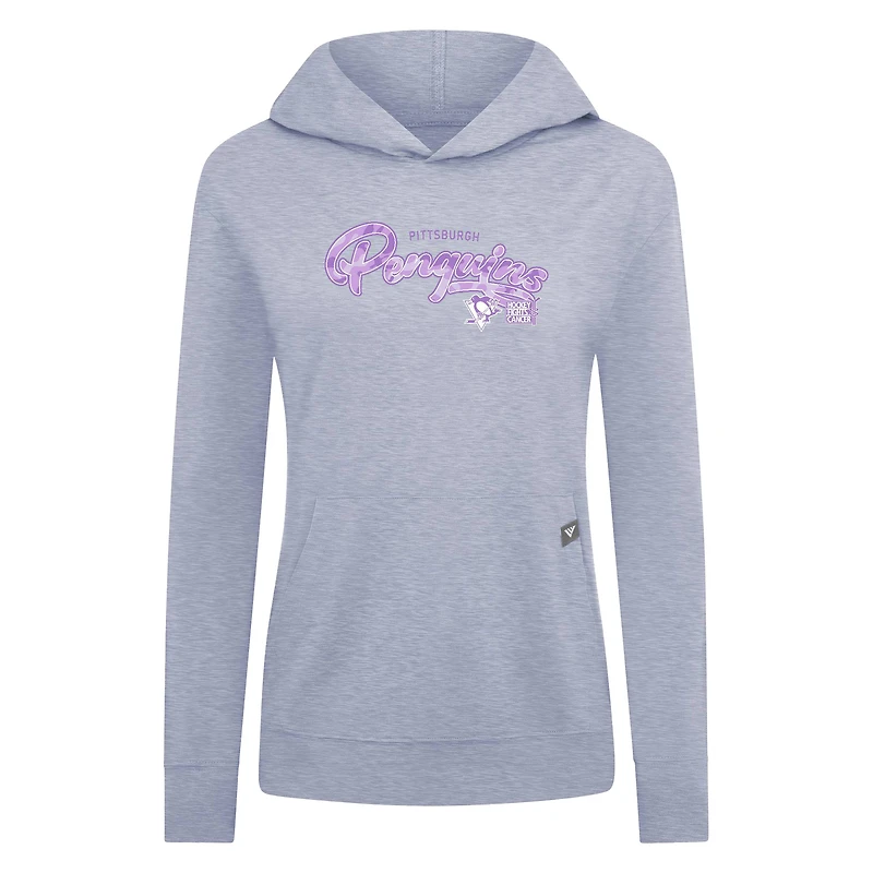 Women's Levelwear Heather Gray Pittsburgh Penguins Hockey Fights Cancer Relay Pullover Hoodie