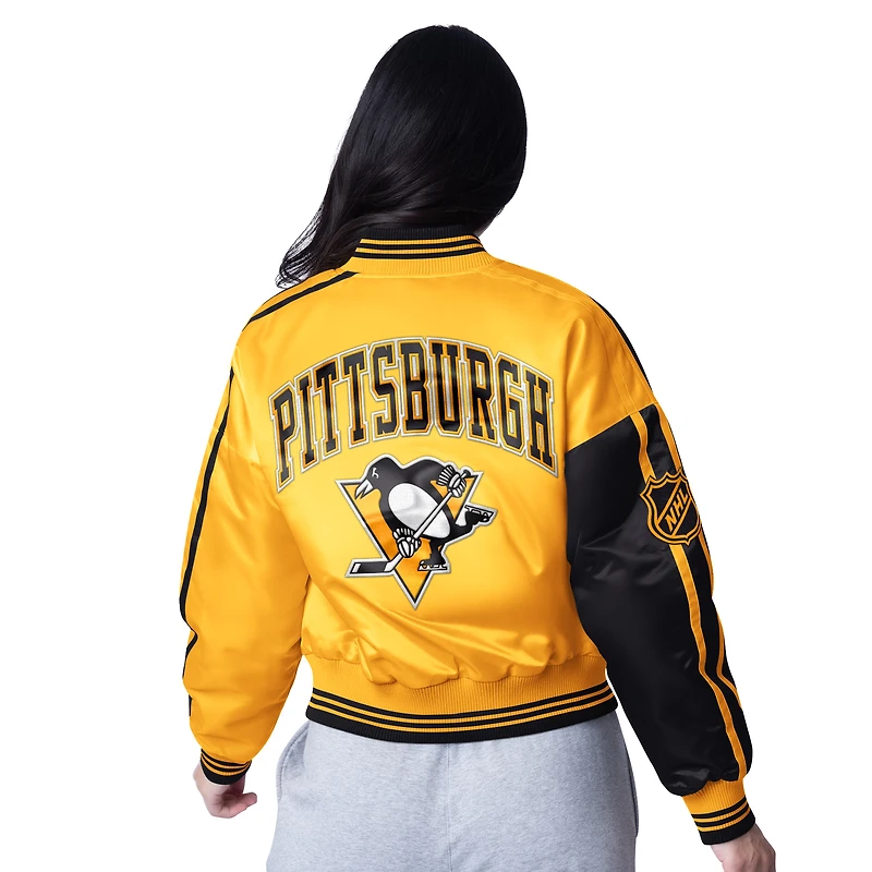 Veste universitaire courte à boutons-pression Starter Gold Pittsburgh Penguins Zone Blitz pour femme