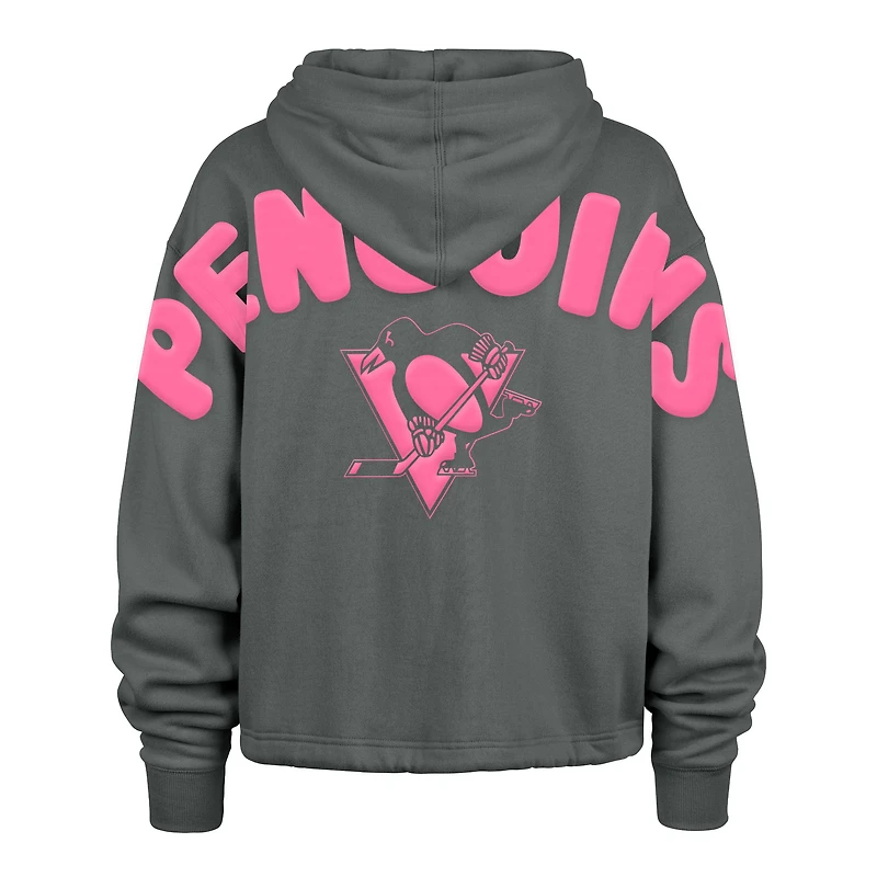 Sweat à capuche court Bright Side Venice '47 pour femme, gris, des Penguins de Pittsburgh