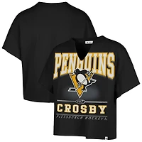 T-shirt surdimensionné à col cranté pour femme, motif Sidney Crosby, noir, avec nom et numéro Elation des Penguins de Pittsburgh, 1947