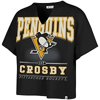 Women's '47 Sidney Crosby Black Pittsburgh Penguins Elation Name & Number Oversized Notch Neck T-Shirt