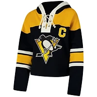 Women's '47 Sidney Crosby Black Pittsburgh Penguins Superior Lacer Cropped Pullover Hoodie